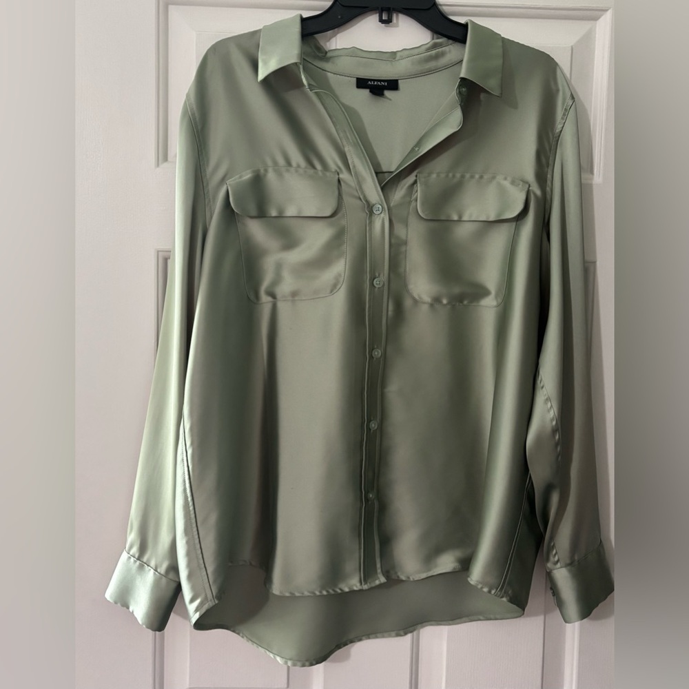 Alfani Satin Shirt in Light Green